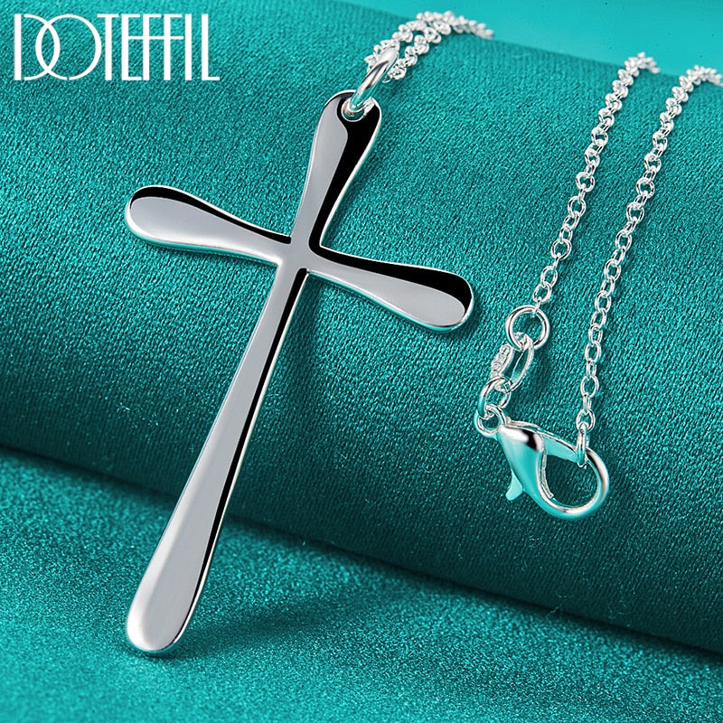 DOTEFFIL 925 Sterling Silver Long Cross Pendant Necklace 18 Inch Chain For Woman Fashion Wedding Engagement Charm Jewelry - Azbrowse