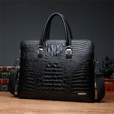 Double Layer Men's Handbag Men Briefcases Leather Handbags Crocodile Pattern Shoulder Bag Male Business Men Laptop Bag Sac Homme - Azbrowse