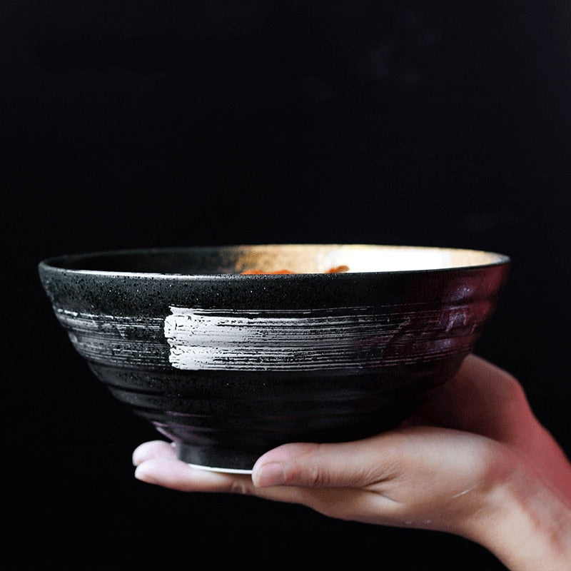 Japanese style 7.5 inch large bowl ramen bowl ceramic soup bowl retro tableware hat bowl trumpet bowl ceramic - Azbrowse
