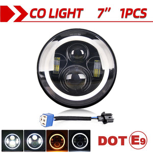 CO LIGHT 7 Inch LED Headlights DRL Hi/Lo Beam 50W 30W Halo Ring Amber Angel Eye For Niva Motorcycle Lada Offroad 4x4 UAZ 12V 24V - Azbrowse