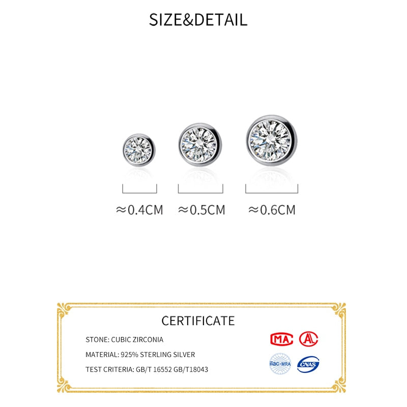 INZATT Real 925 Sterling Silver Zircon Round Stud Earrings For Fashion Women Party Minimalist Fine Jewelry Cute Accessories Gift