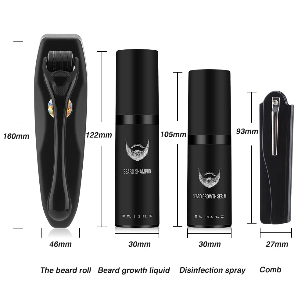 Beard Growth Kit Hair Growth Enhancer Thicker Oil Nourishing Leave-in Conditioner Beard Grow Set with Beard Growth roller - Azbrowse