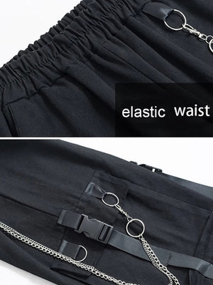 Women Cargo Pants  Harem Pants Fashion Punk Pockets Jogger Trousers With Chain Harajuku Elastics High Waist Streetwear - Azbrowse