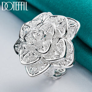 DOTEFFIL 925 Sterling Silver Rose Flower Open Ring Hollow Out Design Ring For Women Wedding Engagement Party Jewelry - Azbrowse