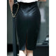 Aachoae Black PU Leather Skirt Women 2022 New Midi Sexy High Waist Bodycon Split Skirt Office Pencil Skirt Knee Length - Azbrowse