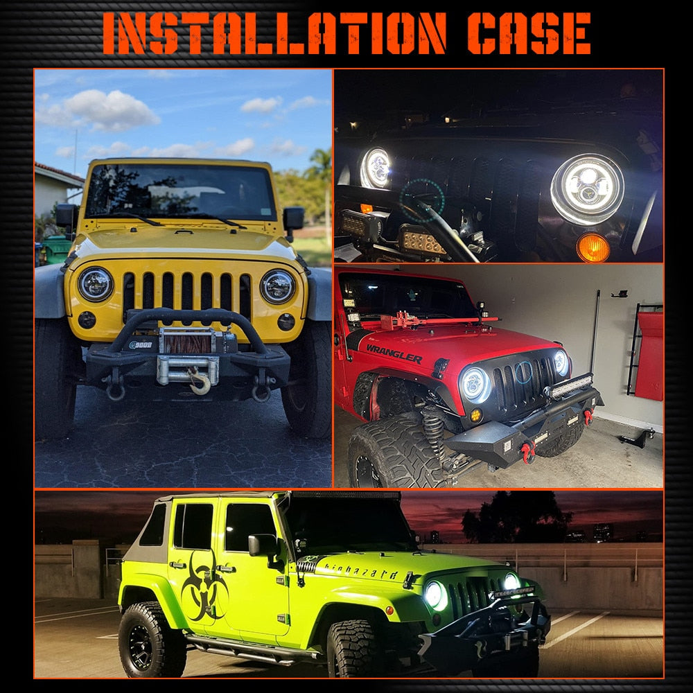 CO LIGHT 7 Inch LED Headlights DRL Hi/Lo Beam 50W 30W Halo Ring Amber Angel Eye For Niva Motorcycle Lada Offroad 4x4 UAZ 12V 24V - Azbrowse