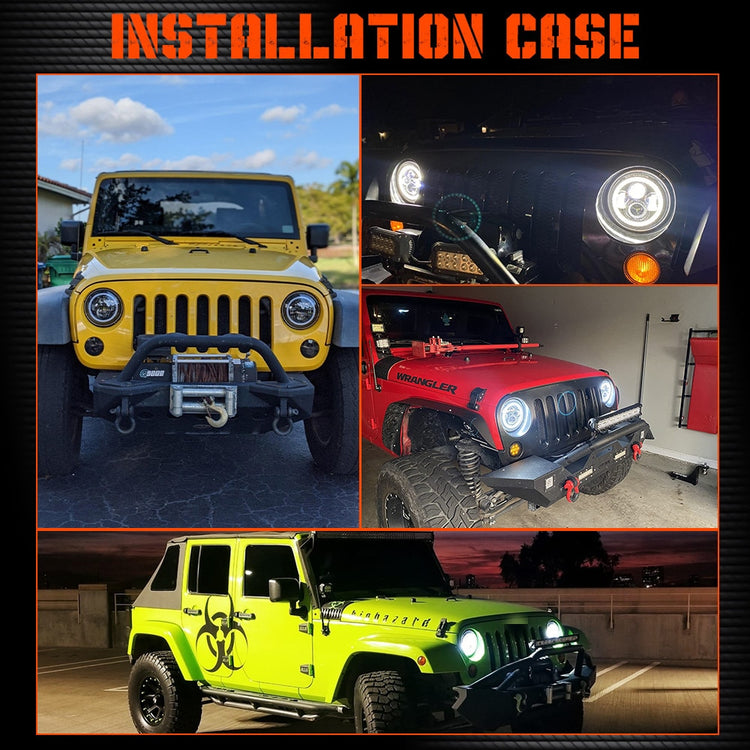 CO LIGHT 7 Inch LED Headlights DRL Hi/Lo Beam 50W 30W Halo Ring Amber Angel Eye For Niva Motorcycle Lada Offroad 4x4 UAZ 12V 24V - Azbrowse