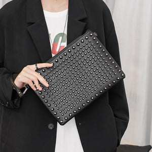 DAEYOTEN Famous Brands Men's Clutch Handbag Rivets Decoration Envelope Bag Unisex Pu Leather Handbags 2019 Free Shipping ZM0379 - Azbrowse