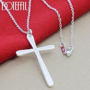 DOTEFFIL 925 Sterling Silver Long Cross Pendant Necklace 18 Inch Chain For Woman Fashion Wedding Engagement Charm Jewelry - Azbrowse