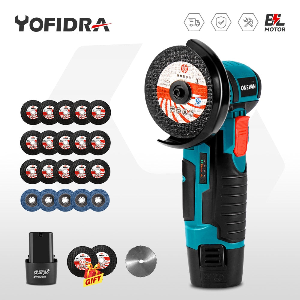 12V 500W Mini Brushless Angle Grinder with Rechargeable Lithium Battery Cordless Polishing Machine Diamond Cutting Power Tool