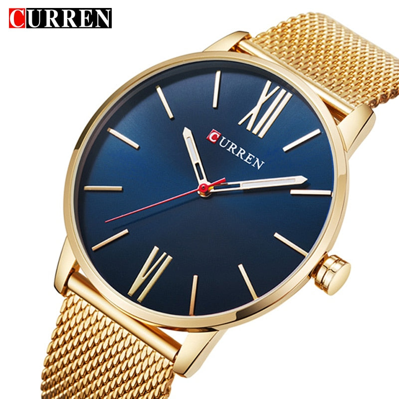 Curren Top Brand Luxury Gold Quartz  Mens Watches Drop Shipping Mesh Steel Strap Casual Sport Male Clock  Relogio Masculino 8238