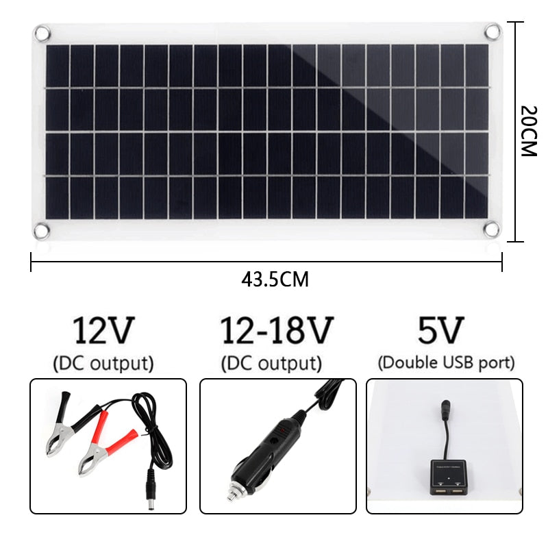 300W Solar Panel Kit Complete 12V USB With 10-60A Controller Solar Cells for Car Yacht RV Boat Moblie Phone Battery Charger - Azbrowse