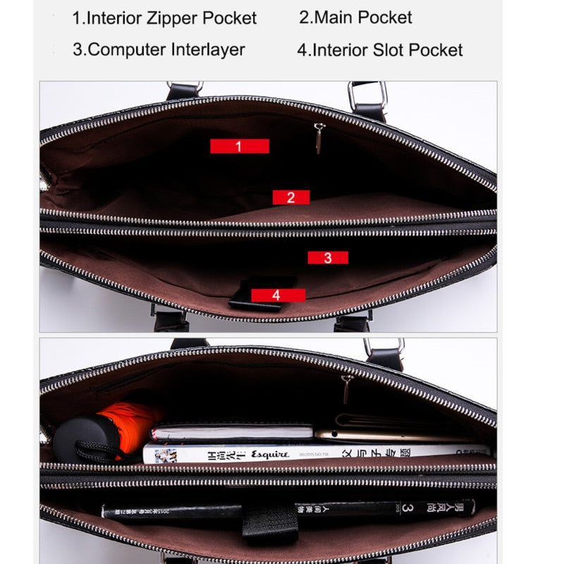 Double Layer Men's Handbag Men Briefcases Leather Handbags Crocodile Pattern Shoulder Bag Male Business Men Laptop Bag Sac Homme - Azbrowse