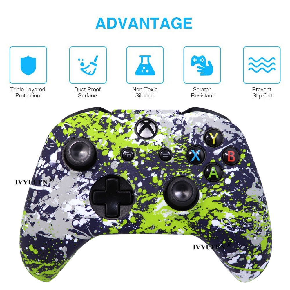 IVYUEEN Silicone Protective Skin Case for XBox One X S Controller Protector Water Transfer Printing Camouflage Cover Grips Caps - Azbrowse