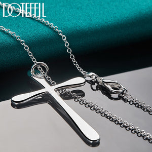 DOTEFFIL 925 Sterling Silver Long Cross Pendant Necklace 18 Inch Chain For Woman Fashion Wedding Engagement Charm Jewelry - Azbrowse