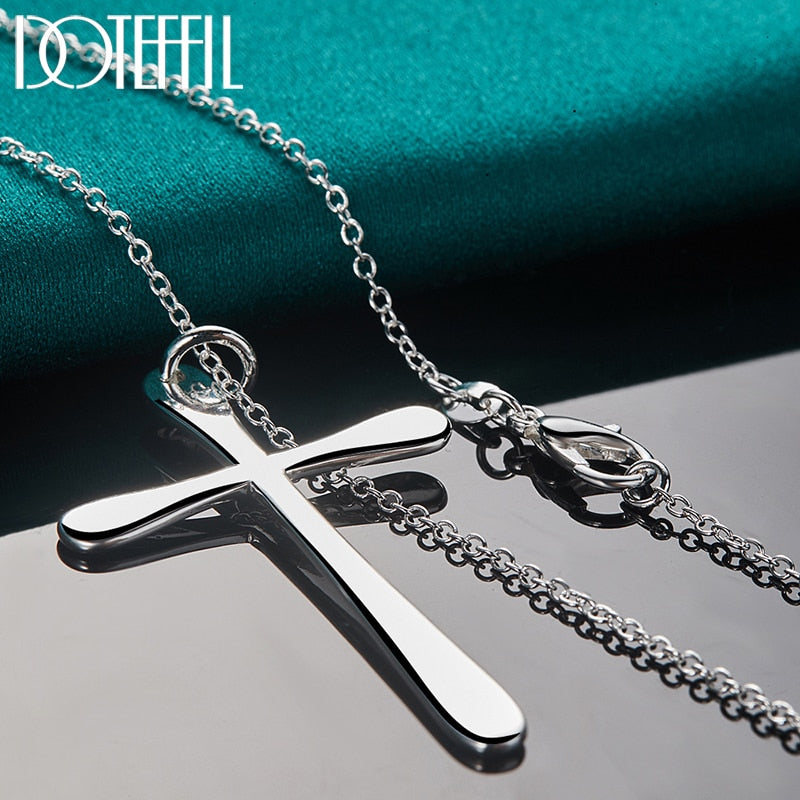 DOTEFFIL 925 Sterling Silver Long Cross Pendant Necklace 18 Inch Chain For Woman Fashion Wedding Engagement Charm Jewelry - Azbrowse