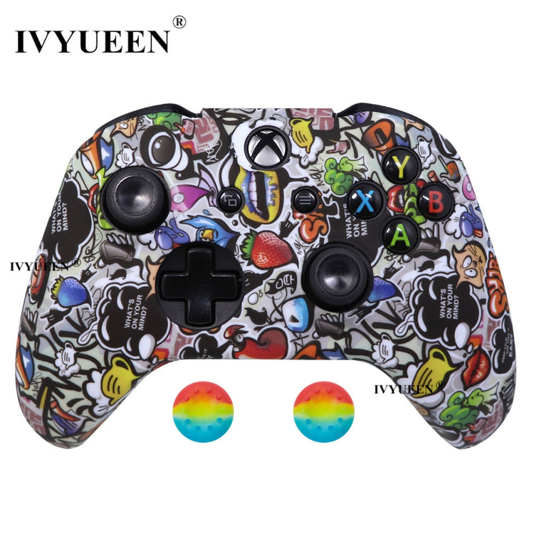 IVYUEEN Silicone Protective Skin Case for XBox One X S Controller Protector Water Transfer Printing Camouflage Cover Grips Caps - Azbrowse