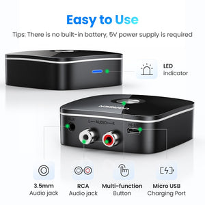 UGREEN Bluetooth RCA Receiver 5.1 aptX HD 3.5mm Jack Aux Wireless Adapter Music for TV Car RCA Bluetooth 5.0 3.5 Audio Receiver - Azbrowse