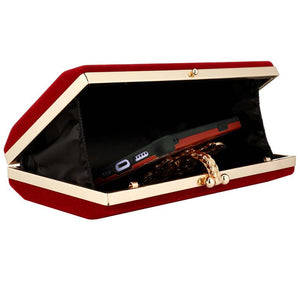 European fashion Noble Lady Rhinestone Evening Clutch Tote Bag Burgundy Black Gold Solid Women Shoulder Chain Suede Surface - Azbrowse