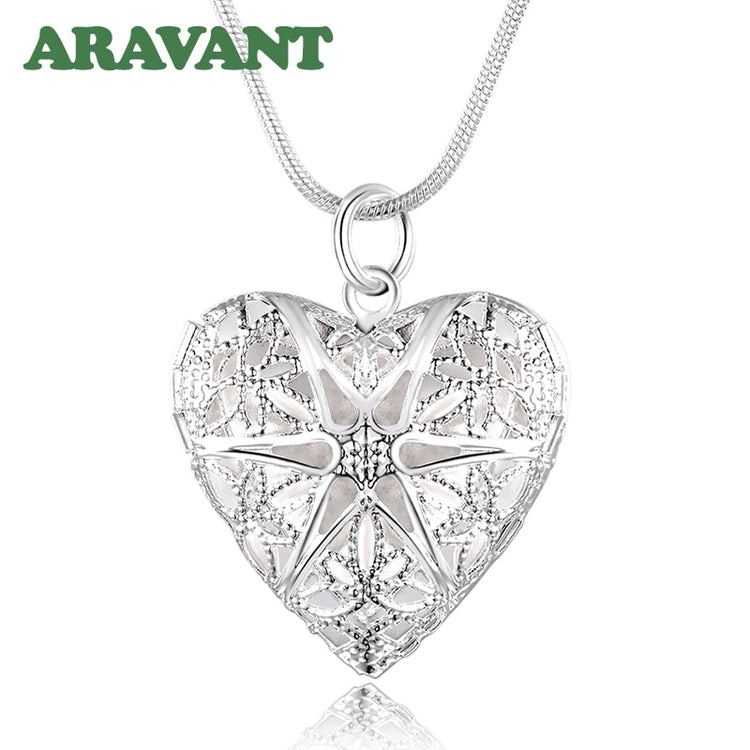 925 Silver Heart Photo Frame Necklaces Chains For Women Fashion Jewelry - Azbrowse