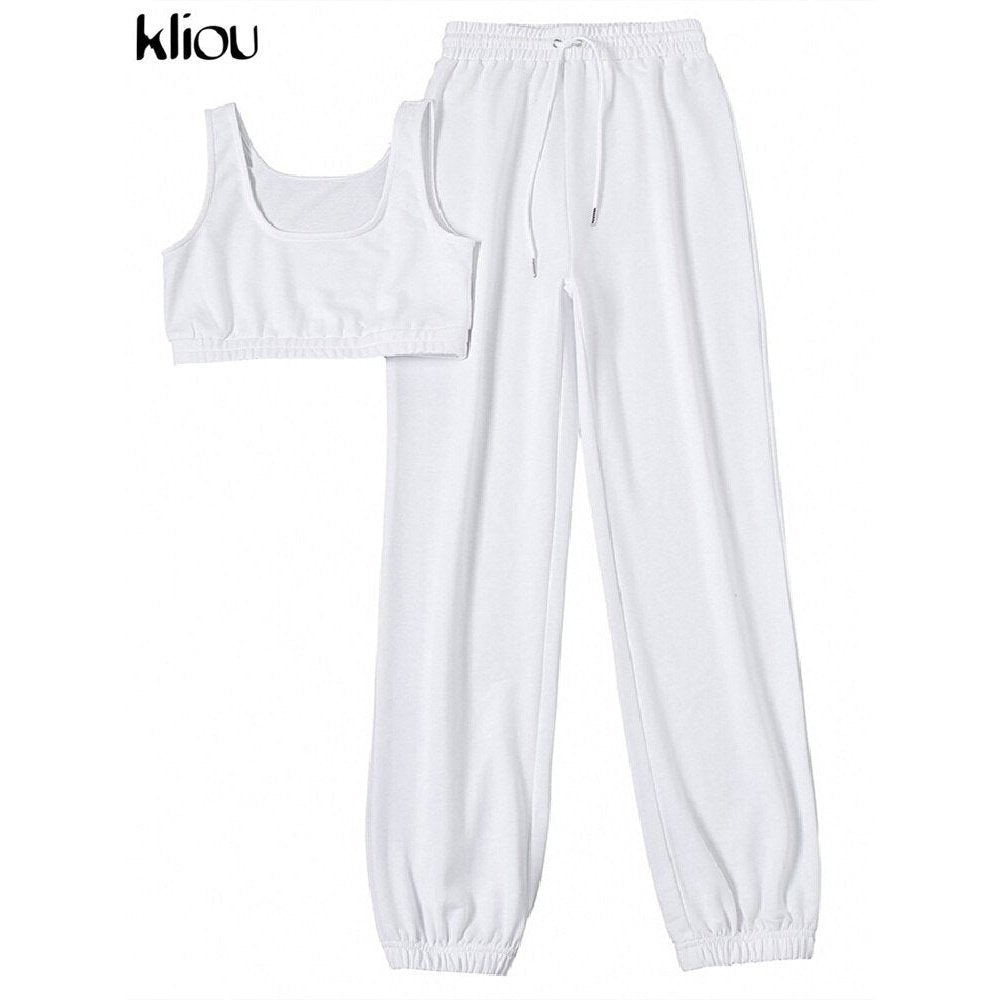 kliou Solid Skinny Stretch Two Pieces Set Foe Women Tracksuit Casual Crop Tops+Skinny Stretch Outwear Slim Leggings Sportswear