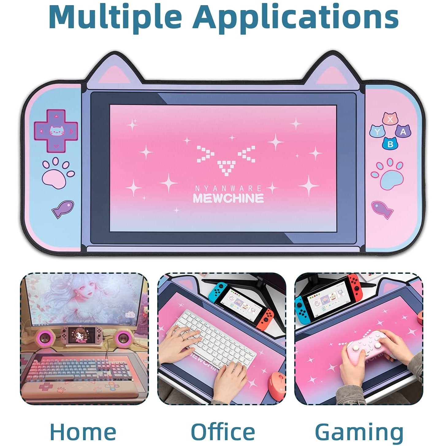 Big Mouse Pad Cute Cat Ears Desk Pad Thicken Computer Games Non-slip Pink Girl Cartoon Super Cute For Girl Game Boy 80CM*40CM - Azbrowse