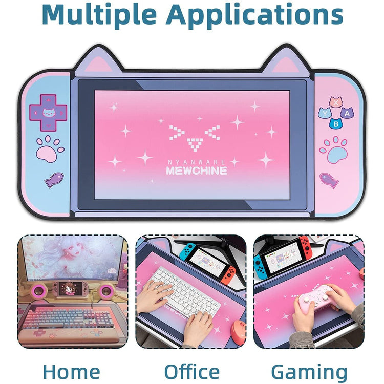 Big Mouse Pad Cute Cat Ears Desk Pad Thicken Computer Games Non-slip Pink Girl Cartoon Super Cute For Girl Game Boy 80CM*40CM - Azbrowse