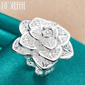 DOTEFFIL 925 Sterling Silver Rose Flower Open Ring Hollow Out Design Ring For Women Wedding Engagement Party Jewelry - Azbrowse