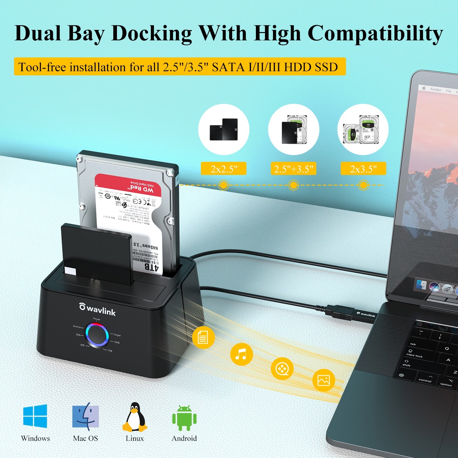 Wavlink HDD Docking Station Sata Hard Drive Enclosure SATA to USB 3.0 Adapter UASP For 2.5 3.5 SSD Disk Case HD Box Dock - Azbrowse