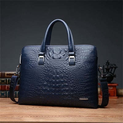 Double Layer Men's Handbag Men Briefcases Leather Handbags Crocodile Pattern Shoulder Bag Male Business Men Laptop Bag Sac Homme - Azbrowse