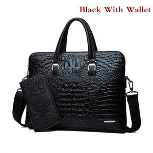 Double Layer Men's Handbag Men Briefcases Leather Handbags Crocodile Pattern Shoulder Bag Male Business Men Laptop Bag Sac Homme - Azbrowse
