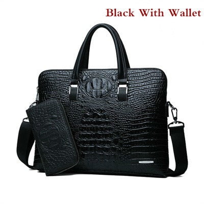 Double Layer Men's Handbag Men Briefcases Leather Handbags Crocodile Pattern Shoulder Bag Male Business Men Laptop Bag Sac Homme - Azbrowse