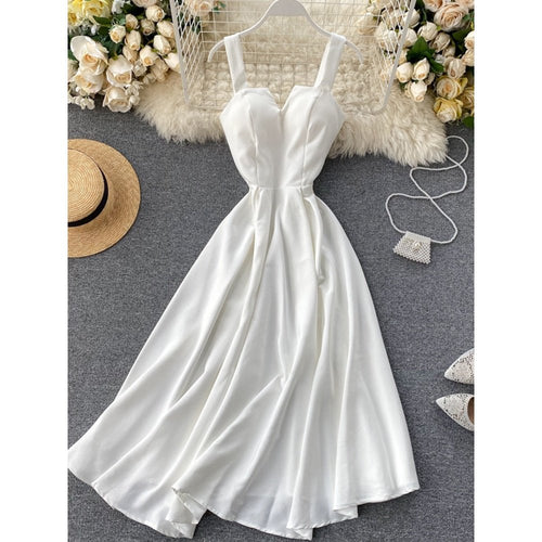 FMFSSOM 2022 Summer V-neck Sexy Open Back Red Dress Women Knee-length Bohemian Style  Solid Spaghetti Strap Party Clothing - Azbrowse