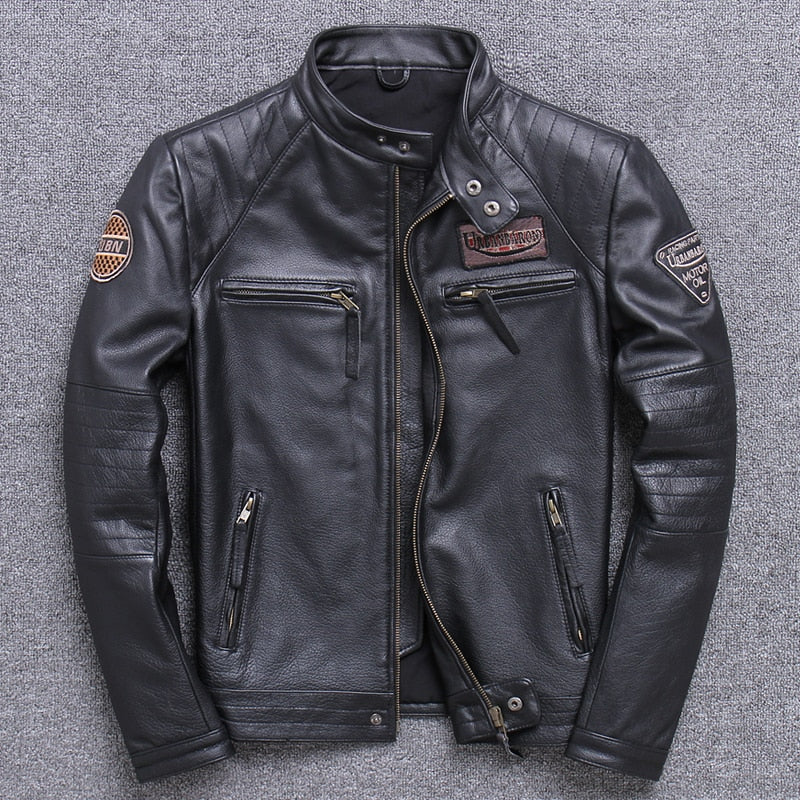 Free shipping,Biker moto Asian size men's quality genuine leather Jacket slim natural cowhide coat.Casaco de couro genuíno Cool - Azbrowse