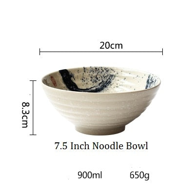 Japanese style 7.5 inch large bowl ramen bowl ceramic soup bowl retro tableware hat bowl trumpet bowl ceramic - Azbrowse