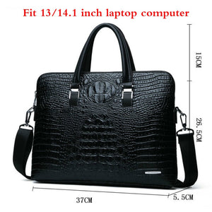Double Layer Men's Handbag Men Briefcases Leather Handbags Crocodile Pattern Shoulder Bag Male Business Men Laptop Bag Sac Homme - Azbrowse
