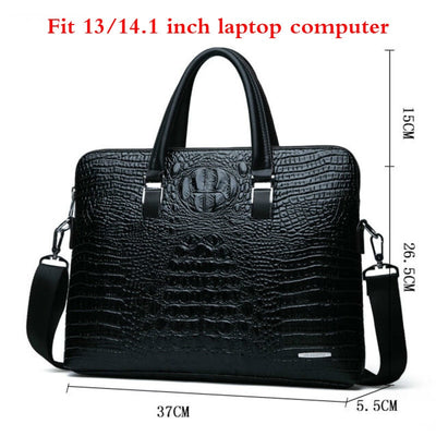 Double Layer Men's Handbag Men Briefcases Leather Handbags Crocodile Pattern Shoulder Bag Male Business Men Laptop Bag Sac Homme - Azbrowse