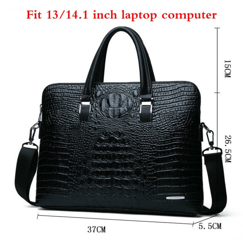 Double Layer Men's Handbag Men Briefcases Leather Handbags Crocodile Pattern Shoulder Bag Male Business Men Laptop Bag Sac Homme - Azbrowse