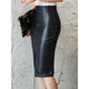 Aachoae Black PU Leather Skirt Women 2022 New Midi Sexy High Waist Bodycon Split Skirt Office Pencil Skirt Knee Length - Azbrowse
