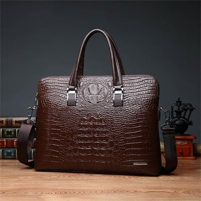 Double Layer Men's Handbag Men Briefcases Leather Handbags Crocodile Pattern Shoulder Bag Male Business Men Laptop Bag Sac Homme - Azbrowse