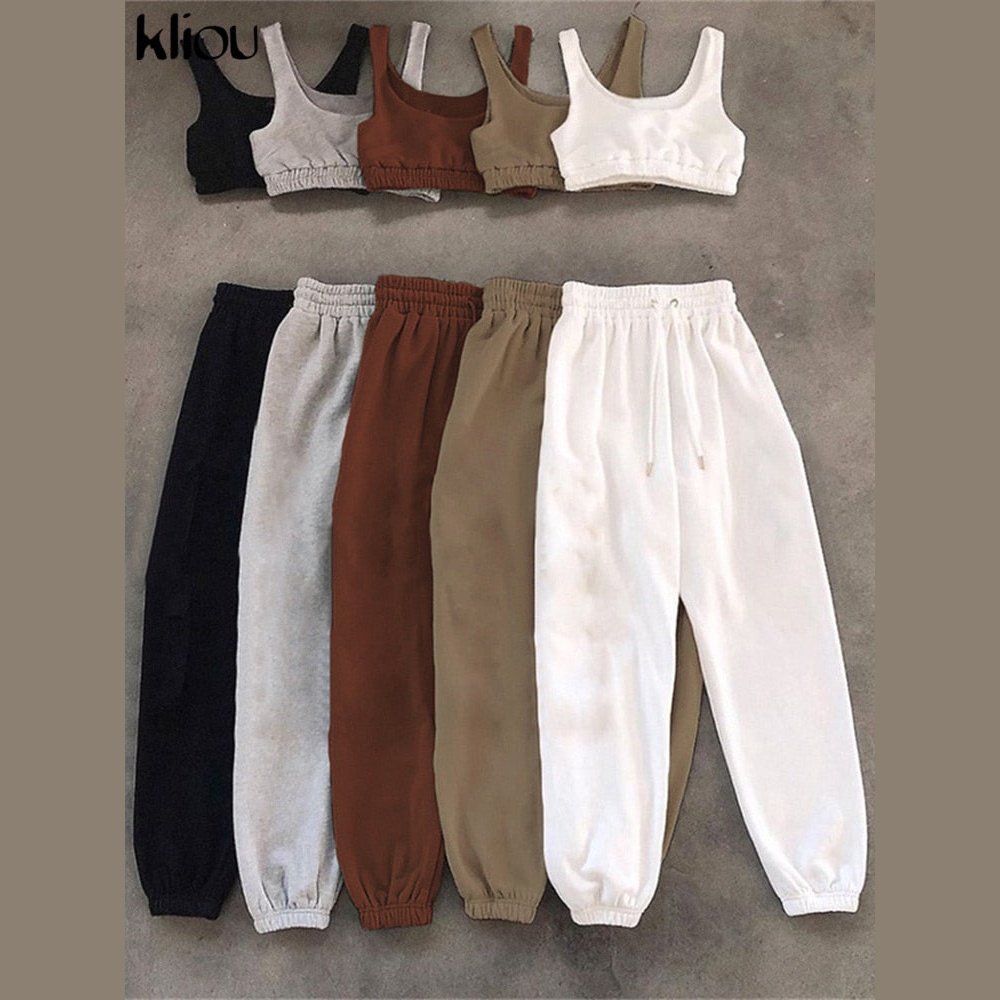 kliou Solid Skinny Stretch Two Pieces Set Foe Women Tracksuit Casual Crop Tops+Skinny Stretch Outwear Slim Leggings Sportswear