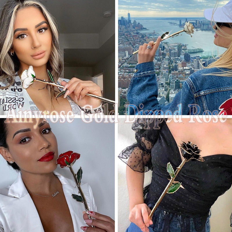 Gifts for Women 24k Gold Dipped Rose with Stand Eternal Flowers Forever Love In Box Girlfriend Wedding Valentine Gift for Her - Azbrowse