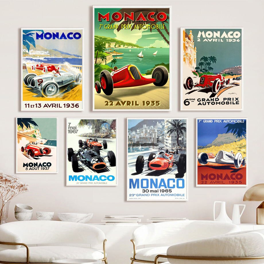 Formula 1Auto Racing Monaco Grand Prix Vintage Wall Art Canvas Painting Nordic Poster Print Wall Pictures For Living Room Decor