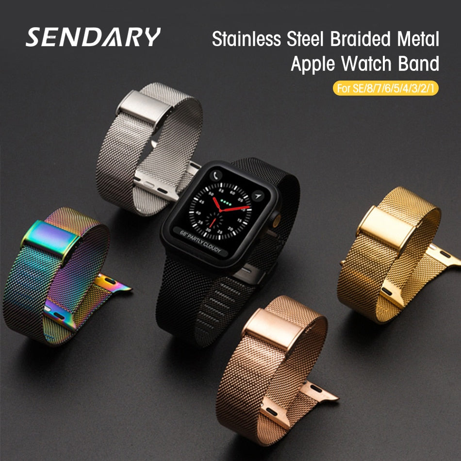 Slim Watch Band for Apple Watch SE 8/7/6/5/4/3/2/1 38MM 40MM 41MM Metal Bracelet Loop Strap 42MM 44MM 45MM Wrist Watchband - Azbrowse