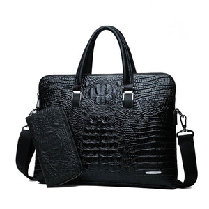 Double Layer Men's Handbag Men Briefcases Leather Handbags Crocodile Pattern Shoulder Bag Male Business Men Laptop Bag Sac Homme - Azbrowse