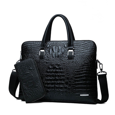 Double Layer Men's Handbag Men Briefcases Leather Handbags Crocodile Pattern Shoulder Bag Male Business Men Laptop Bag Sac Homme - Azbrowse