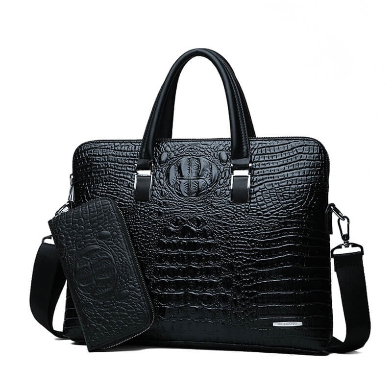 Double Layer Men's Handbag Men Briefcases Leather Handbags Crocodile Pattern Shoulder Bag Male Business Men Laptop Bag Sac Homme - Azbrowse