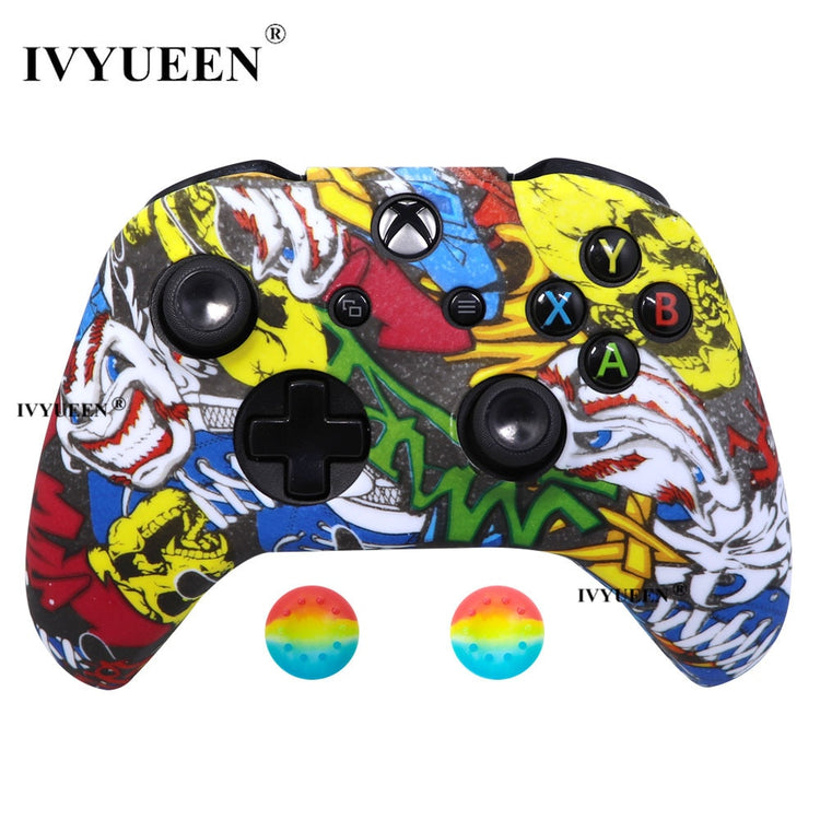 IVYUEEN Silicone Protective Skin Case for XBox One X S Controller Protector Water Transfer Printing Camouflage Cover Grips Caps - Azbrowse