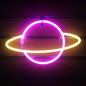 Planet LED Lights Neon Light Sign Bedroom Decor Neon Sign Night Lamp for Rooms Wall Art Bar Party USB or Battery Powered - Azbrowse