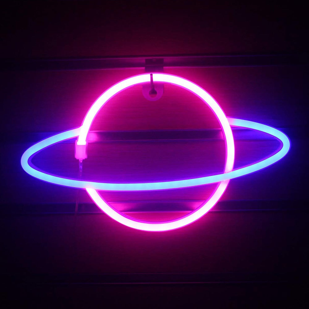 Planet LED Lights Neon Light Sign Bedroom Decor Neon Sign Night Lamp for Rooms Wall Art Bar Party USB or Battery Powered - Azbrowse